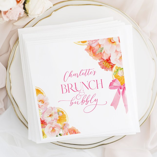 Pink & Orange Floral Bridal Shower Napkin (Creator Uploaded)