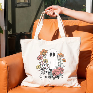 Pink Orange Floral cute ghost Halloween Tote Bag
