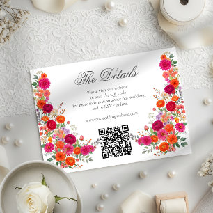 Pink & Orange Floral Garden Wedding Website QR Enclosure Card