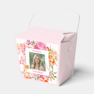 Pink Orange Floral Graduation Party Photo 2026 Favour Box
