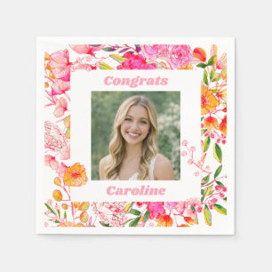 Pink Orange Floral Graduation Party Photo 2026 Napkin