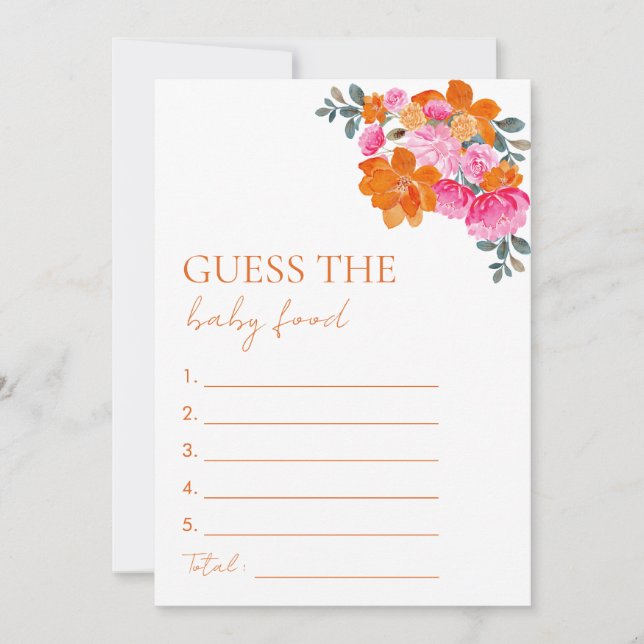 Pink Orange Floral Guess the Baby Food Shower Game Invitation (Front)
