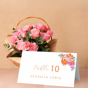 Pink & Orange Floral Guest Name Wedding Place Card