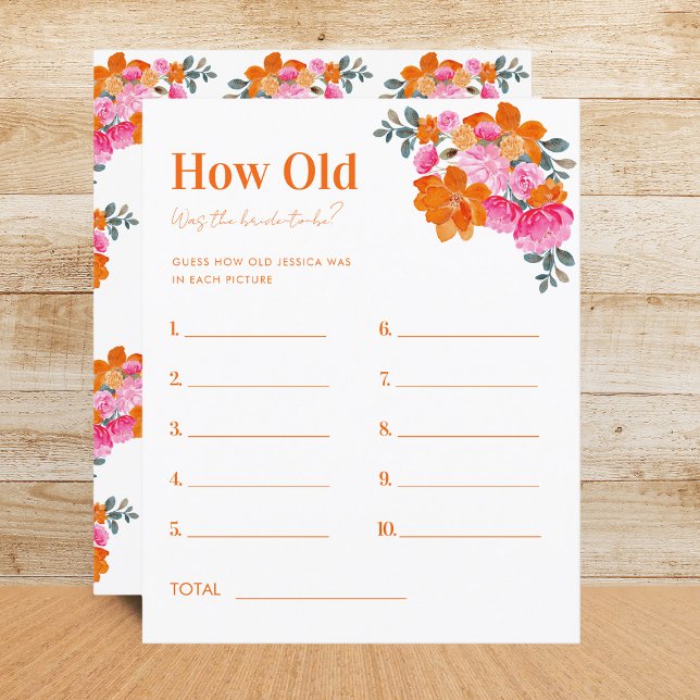 Pink Orange Floral How Old Was The Bride Game (Creator Uploaded)