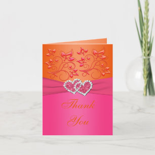 Pink, Orange Floral Joined Hearts Thank You Card