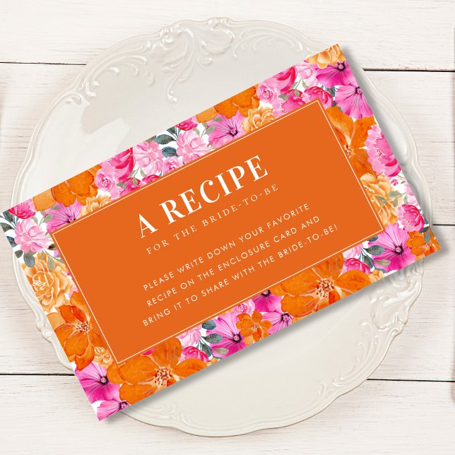 Pink Orange Floral Recipe Request Bridal Shower Enclosure Card (Creator Uploaded)