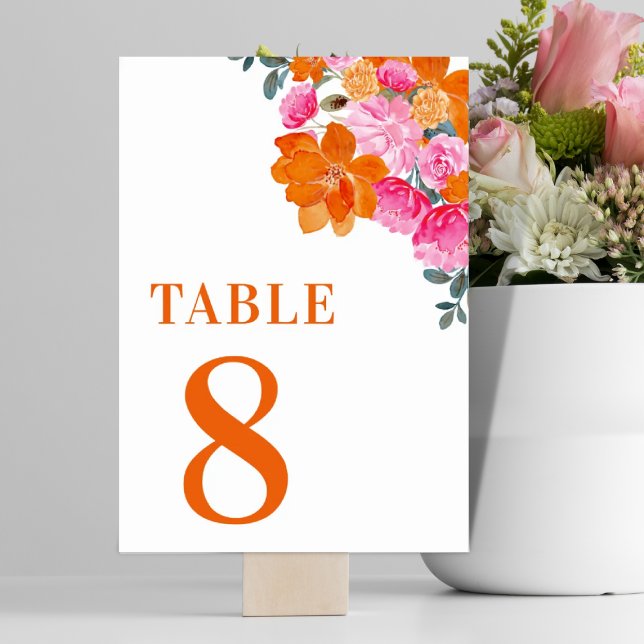 Pink & Orange Floral Summer Bloom Table 8 Wedding Table Number (Creator Uploaded)