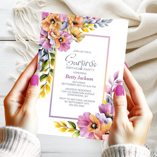 Pink Orange Floral Surprise Birthday Party Invitation (Creator Uploaded)