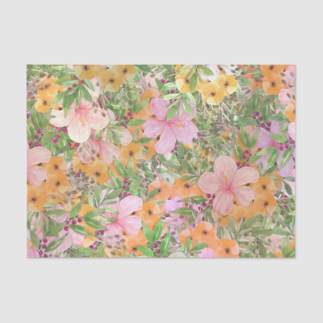 Pink Orange Floral Tissue Paper (Front)
