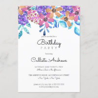 Pink Orange Floral Watercolor Girl's Birthday