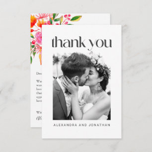 Pink Orange Floral Wedding Photo Editable Message Thank You Card