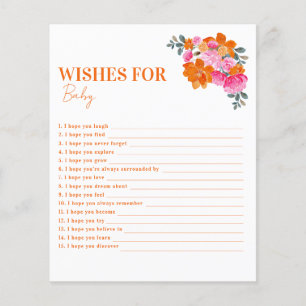 Pink & Orange Floral Wishes For Baby Advice Card