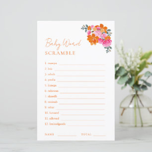 Pink Orange Floral Word Scramble Baby Shower Game