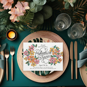 Pink Orange Florals Hand-Lettered Rehearsal Dinner Invitation