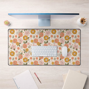 Pink & Orange Flower Garden Pattern Desk Mat