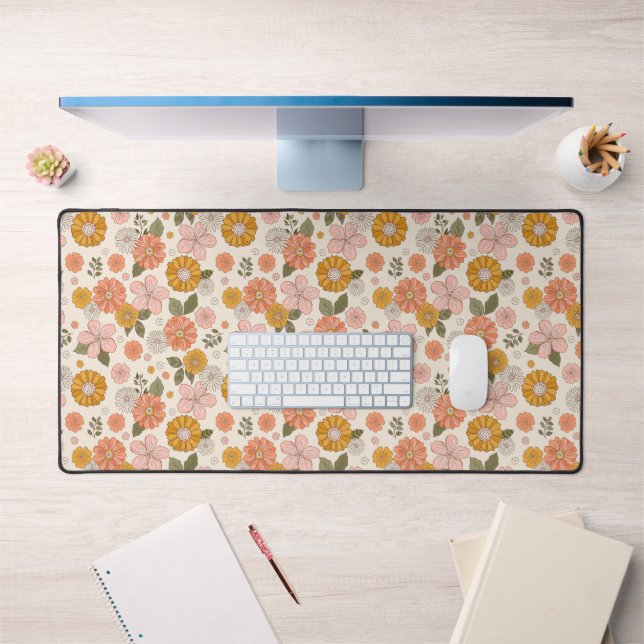 Pink & Orange Flower Garden Pattern Desk Mat (Office 1)