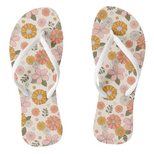 Pink & Orange Flower Garden Pattern Jandals (Footbed)