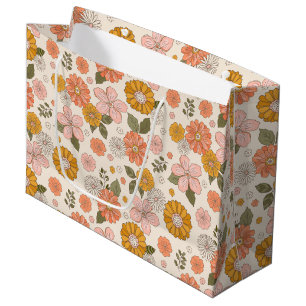 Pink & Orange Flower Garden Pattern Large Gift Bag