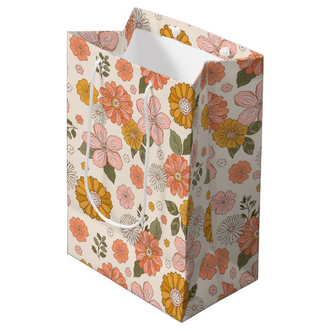 Pink & Orange Flower Garden Pattern Medium Gift Bag (Front Angled)