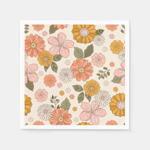 Pink & Orange Flower Garden Pattern Napkin