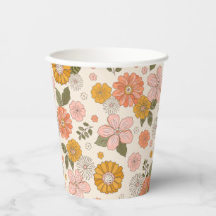 Pink & Orange Flower Garden Pattern Paper Cups
