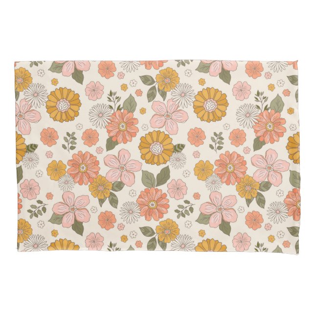 Pink & Orange Flower Garden Pattern Pillowcase (Front)