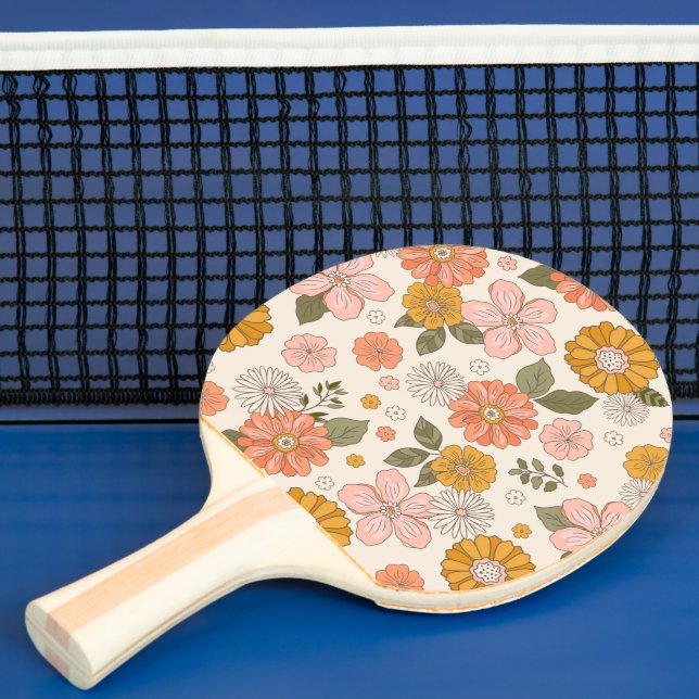 Pink & Orange Flower Garden Pattern Ping Pong Paddle (Insitu)