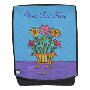 Pink Orange Flowers on Stems in Fancy Vase Backpack