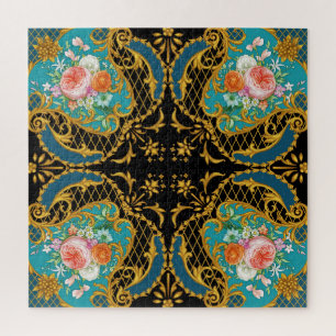 Pink Orange Flowers: Square Composition Jigsaw Puzzle