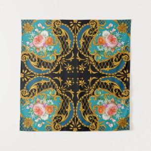 Pink Orange Flowers: Square Composition Tapestry