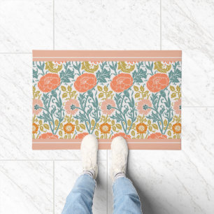 Pink & Orange Flowers, Vintage Graphic Art Doormat