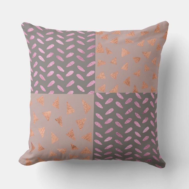 Pink/Orange Foil Geometric Patchwork Pillow (Front)