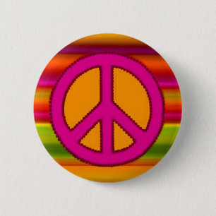 Pink Orange Fractal & Peace Sign 6 Cm Round Badge