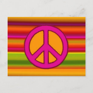 Pink Orange Fractal & Peace Sign Postcard
