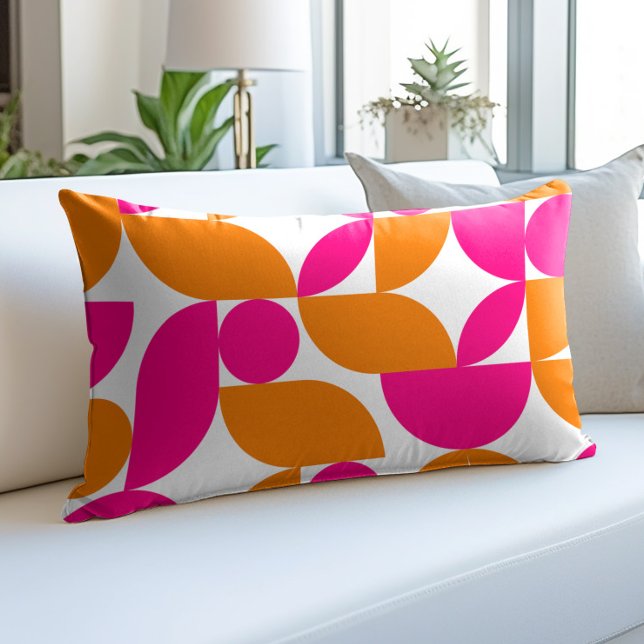 Pink Orange Geometric Mid Century Pattern Decorative Cushion (Creator Uploaded)
