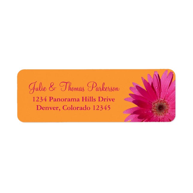 Pink Orange Gerbera Daisy Wedding Return Address (Front)