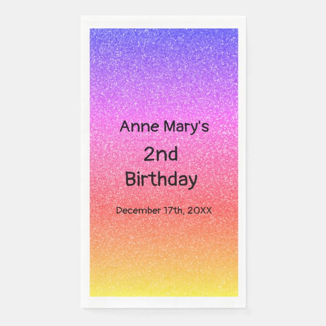 Pink Orange Glitter 2nd Birthday Second Custom Age Napkin (Front)