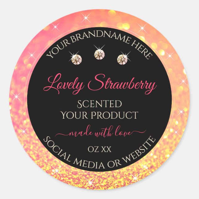 Pink Orange Glitter Black Product Labels Jewels (Front)