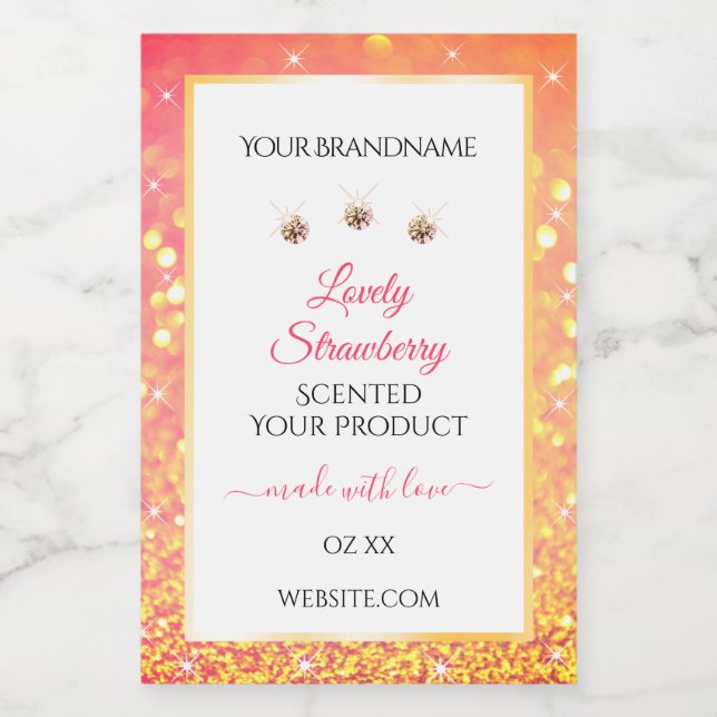 Pink Orange Glitter White Product Labels Diamonds (Single Label)
