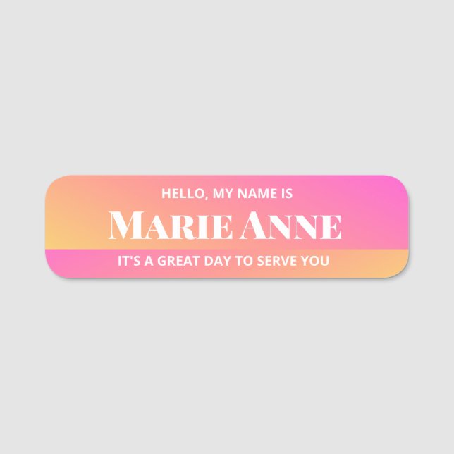 pink orange gradation service employee name tag (Front)