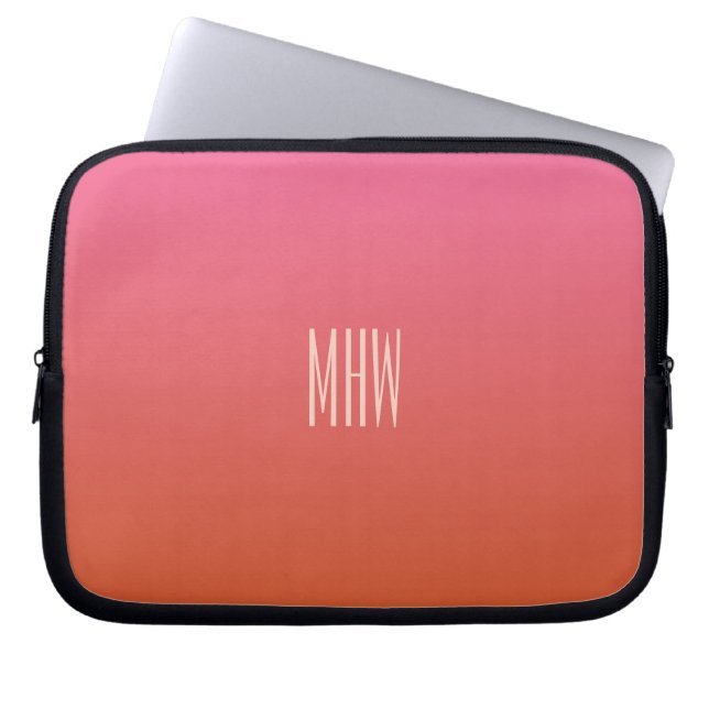 Pink Orange Gradient custom monogram laptop sleeve (Front)