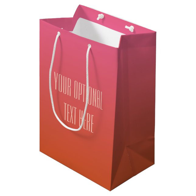 Pink Orange Gradient custom text gift bags (Front Angled)