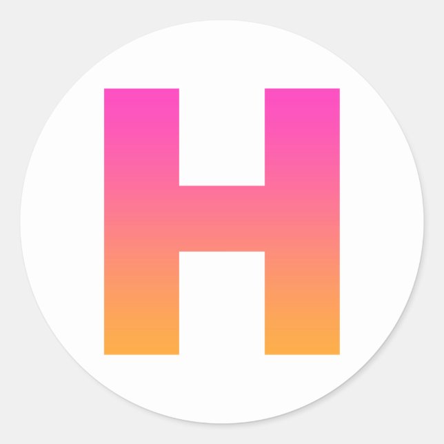 Pink Orange Gradient Monogram H Classic Round Sticker (Front)