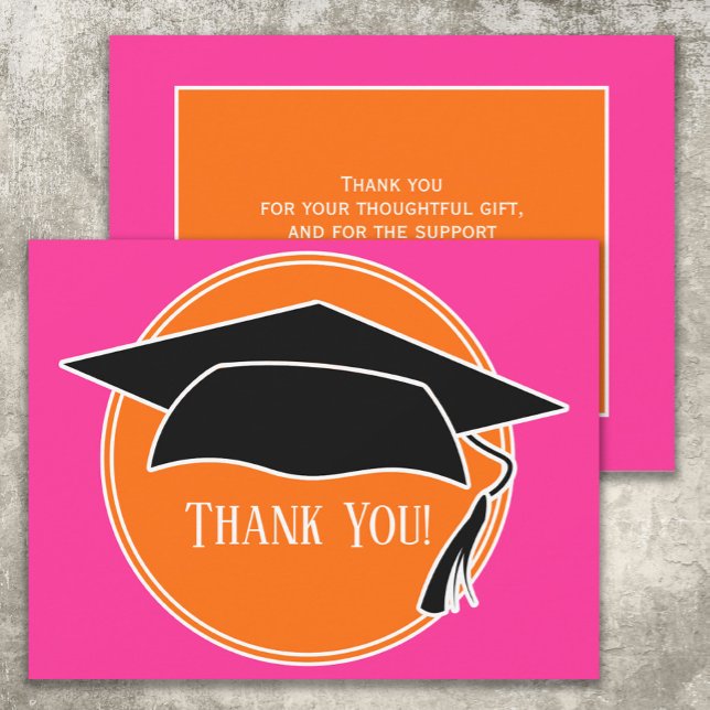 Pink Orange Graduation Cap Thank You (Pink and orange graduation cap "thank you" card)