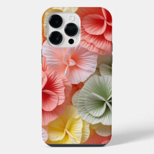 PINK ORANGE GREEN WHITE 3-D LOOK BEGONIA FLOWERS iPhone 14 PRO MAX CASE