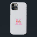 Pink Orange Grey Grey Girly Modern Custom Colour  Case-Mate iPhone Case<br><div class="desc">Monogrammed initial and also name designed with cooln pink and orange colours in light grey background,  and you may change the colours if you wish. Cool travel gift idea for him or her.</div>