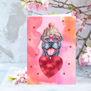 Pink Orange Grey Pitbull Valentine's Day Gift Dog Card