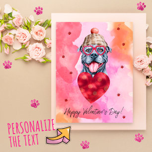 Pink Orange Grey Pitbull Valentine's Day Gift Dog Holiday Postcard
