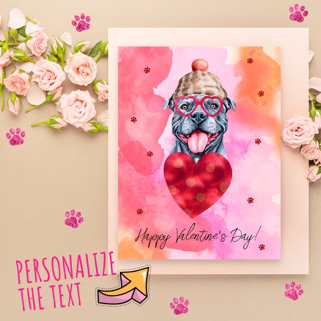 Pink Orange Grey Pitbull Valentine's Day Gift Dog Holiday Postcard (Creator Uploaded)