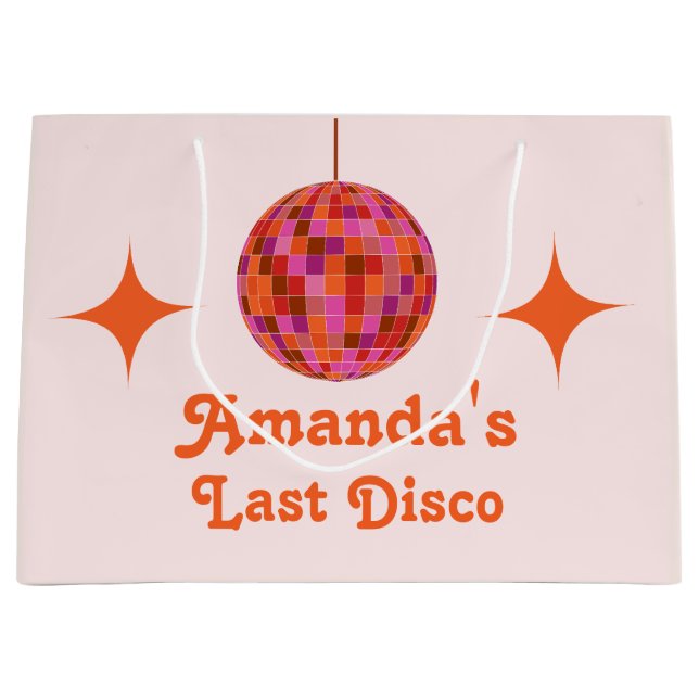 Pink Orange Groovy Last disco Bachelorette Large Gift Bag (Front)